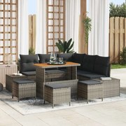 vidaXL Conjunto de Sofá de Jardim de 9 Peças com Almofadas Cinza em Rattan Sintético e Acácia