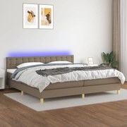 Cama box spring colchão/LED 200x200cm tecido cinza-acastanhado