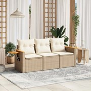 vidaXL 3 pcs conjunto de sofás p/ jardim com almofadões vime PE bege