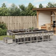 vidaXL 17 pcs conj. jantar jardim c/ almofadões vime PE cinzento-claro