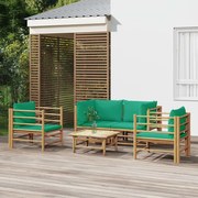 vidaXL 5 pcs conjunto lounge de jardim bambu c/ almofadões verdes