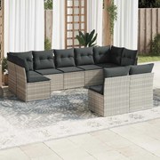 vidaXL 9 pcs conj. sofás jardim com almofadões vime PE cinzento-claro