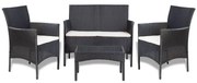 4 pcs conjunto lounge de jardim c/ almofadões vime PE preto