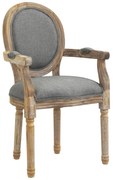 HOMCOM Cadeira de Sala de Jantar Cadeira de Sala Medalhão Estilo Luís xvi Madeira Maciça Pátina Esculpida Tecido Linho Cinza | Aosom Portugal