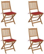 vidaXL Cadeiras de jardim dobráveis c/ almofadões 4 pcs acácia maciça