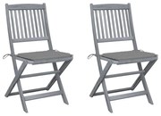 vidaXL Cadeiras exterior dobráveis c/ almofadões 2 pcs acácia maciça