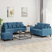 3 pcs conjunto de sofás com almofadões veludo azul