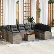 vidaXL Conjunto de Sofá de Jardim com 10 Peças e Almofadas Cinzas de Rattan Sintético Acácia.