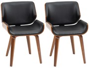 HOMCOM Conjunto de 2 Cadeiras de Jantar com Pés de Madeira Estofadas em Couro Sintético Encosto Curvado 53x54x81 cm Preto | Aosom Portugal