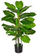HOMCOM Planta Artificial de 95cm com 33 Folhas Realistas em Vaso de Cimento Planta Imitação Folha Perene Interior e Exterior para Decoração Verde