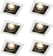 Conjunto de 6 focos embutidos modernos brancos com preto ajustáveis - Carree