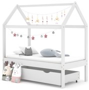 vidaXL Cama para crianças c/ gaveta 70x140 cm pinho maciço branco
