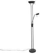 Candeeiro de pé moderno preto com luz de leitura incl. LED dim to warm - Diva