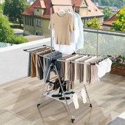 Estendal de roupa dobrável ​​de alumínio de 6 camadas para roupas estilo asa de gaivota airer com altura ajustável e clipes laterais prateado