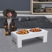 Comedouro elevado para cães com 2 tigelas removíveis de aço inoxidável 44x24x15 cm Branco