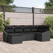 vidaXL Conjunto de Sofás de Jardim com 6 Peças e Almofadas Pretas em Rattan Poliéster