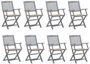 vidaXL Cadeiras de exterior dobráveis 8pcs c/ almofadões acácia maciça