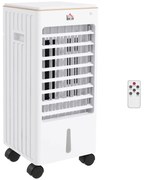 HOMCOM Climatizador Refrigerador de Ar Portátil 3 em 1 Humidificador Ventoinha com 3 Velocidades Temporizador 22,5x24,5x53,5 cm Branco