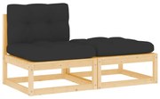 2 pcs conjunto lounge para jardim com almofadões pinho maciço