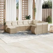 vidaXL 10 pcs conjunto de sofás p/ jardim com almofadões vime PE bege