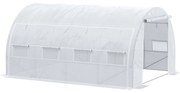 Outsunny Estufa Tipo Túnel de Jardim 4x3x2m com Porta Enrolável 8 Janelas Cobertura de PE 140g/m² e Metal Galvanizado para Cultivos de Plantas Verduras Branco