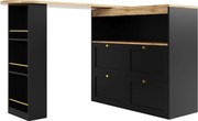 Mesa de bar giratória 360°, móvel modular em forma de L com 4 gavetas e prateleiras abertas, para sala de jantar, sala de estar, Preto