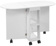 HOMCOM Mesa de jantar Dobrável Rodas Laterais Dobráveis 2 Prateleiras Abertas Estilo Moderno Funcional 120x60x77 cm Branco | Aosom Portugal