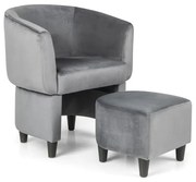 Cadeira moderna estofada em veludo Teddy com pufe - bege