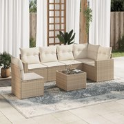 vidaXL 7 pcs conjunto de sofás p/ jardim com almofadões vime PE bege