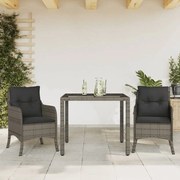 vidaXL 3 pcs conjunto de jantar p/ jardim c/ almofadões vime PE cinza