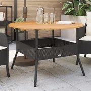 Mesa de jardim com tampo de acácia Ø110x71 cm vime PE preto