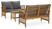 3 pcs conjunto lounge de jardim c/ almofadões acácia maciça