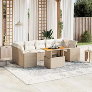 8 pcs conjunto de sofás p/ jardim com almofadões vime PE bege