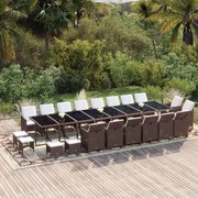 vidaXL 21 pcs conjunto jantar p/ jardim c/ almofadões vime PE castanho