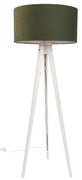 Candeeiro de pé tripé branco com abajur de tecido verde escuro 50cm - Tripod Classic Rústico ,Moderno