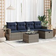 vidaXL 6 pcs conjunto sofás de jardim com almofadões vime cinzento