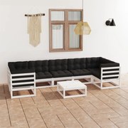 vidaXL 8 pcs conj. lounge de jardim c/ almofadões pinho maciço branco