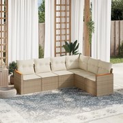 vidaXL 6 pcs conjunto de sofás p/ jardim com almofadões vime PE bege