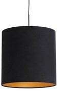 Candeeiro de suspensão com abajur em veludo preto com dourado 40 cm - Combi Clássico / Antigo