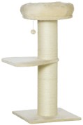 Pawhut Árvore para Gato Poste Arranhador Sisal Natural 2 Plataforma Cesto Observação Brinquedo Bola Suspensa Pelúcia Bege | Aosom Portugal