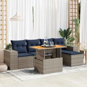 6 pcs conjunto sofás de jardim com almofadões vime cinzento