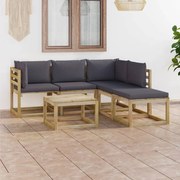 6 pcs conjunto lounge p/ jardim c/ almofadões antracite