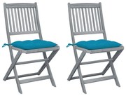 vidaXL Cadeiras exterior dobráveis c/ almofadões 2 pcs acácia maciça