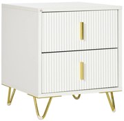 HOMCOM Mesa de Cabeceira com 2 Gavetas Mesa Auxiliar com Pés de Metal para Sala de Estar Dormitório 40x40x47 cm Branco e Dourado
