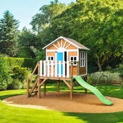 Casa de brincar para crianças com escorrega 200 cm x 3,15 x 2,58 cm de madeira em painéis VISBY elevada 90 cm Azul