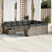 vidaXL 11 pcs conjunto sofás de jardim c/ almofadões vime PE cinzento