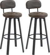 HOMCOM Conjunto de 2 Bancos de Bar Bancos Altos de Cozinha Giratórios Estofados em PU com Apoio para os Pés 35,5x43,5x98 cm Castanho Escuro | Aosom Portugal