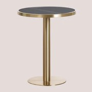 Mesa De Bar Redonda Em Aço E Cerámica (ø60 Cm) Manhattan Preto & Ouro Champagne - Sklum