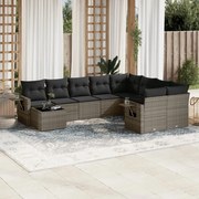 vidaXL 10 pcs conjunto sofás de jardim c/ almofadões vime PE cinzento