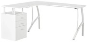 HOMCOM Mesa de canto para computador Mesa em formato de L com 3 gavetas Mesa moderna para escritório 143,5x143,5x76 cm Branco | Aosom Portugal